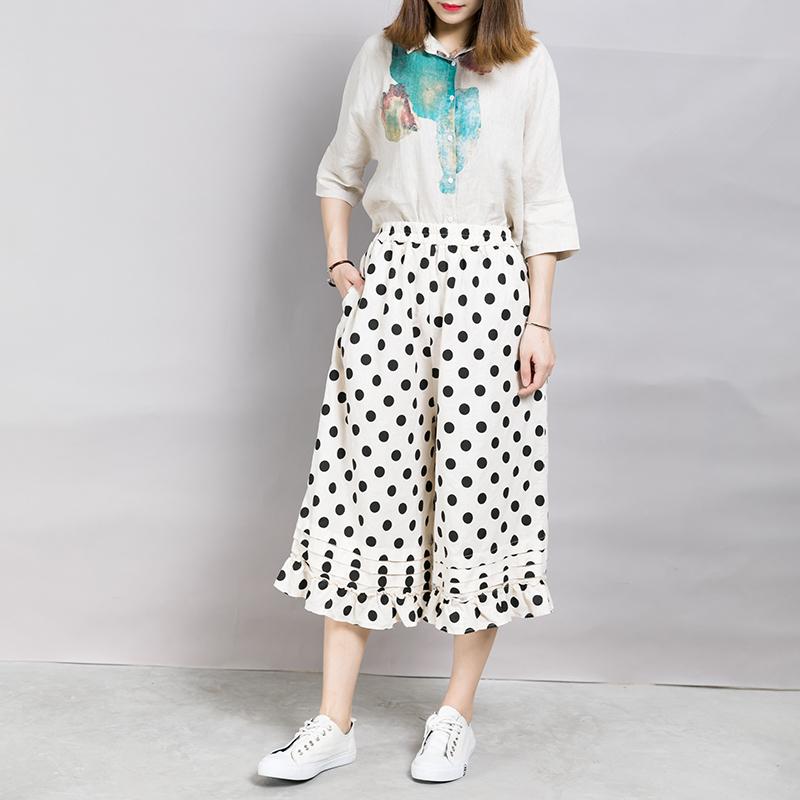 Loose Dot Pattern Falbala Women's Pants
