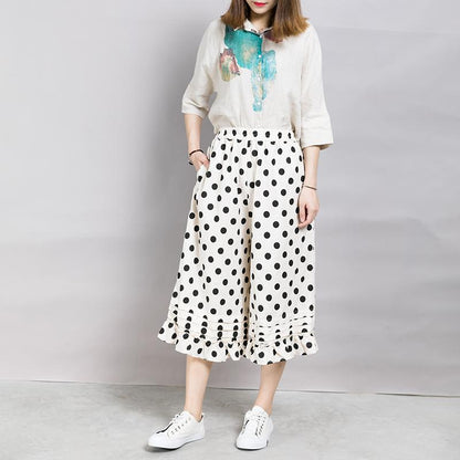 Loose Dot Pattern Falbala Women's Pants