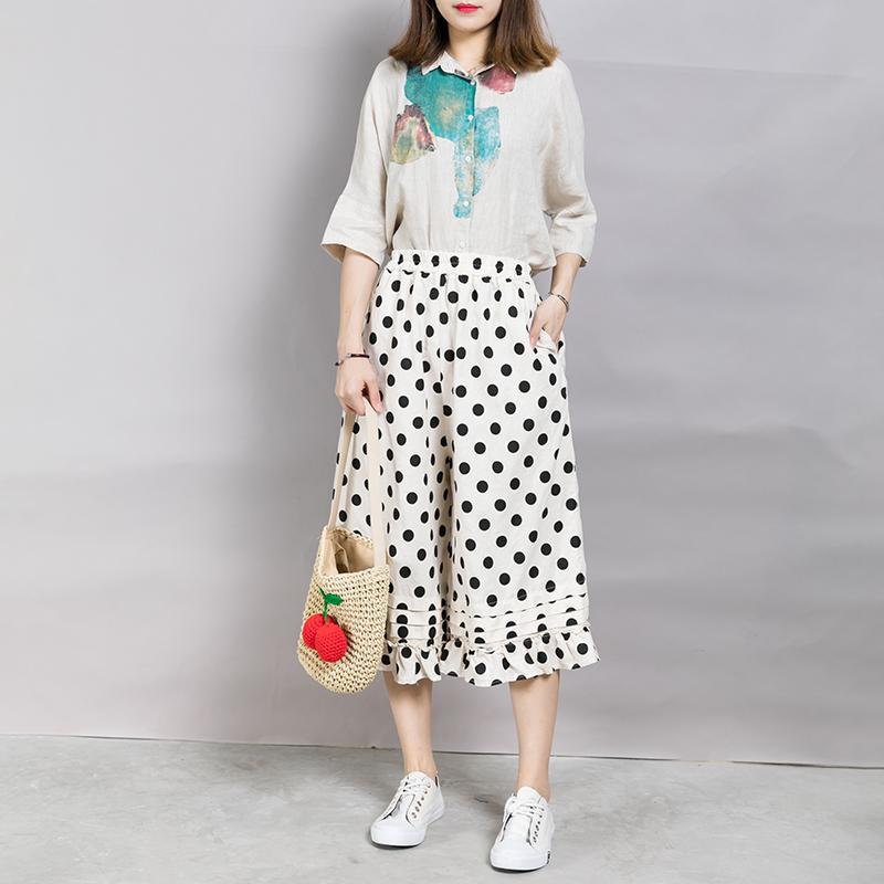 Loose Dot Pattern Falbala Women's Pants