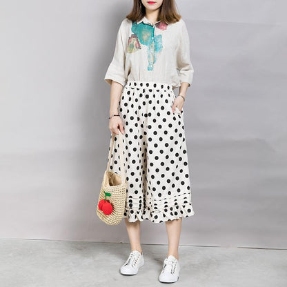 Loose Dot Pattern Falbala Women's Pants