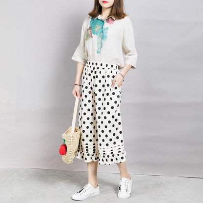 Loose Dot Pattern Falbala Women's Pants