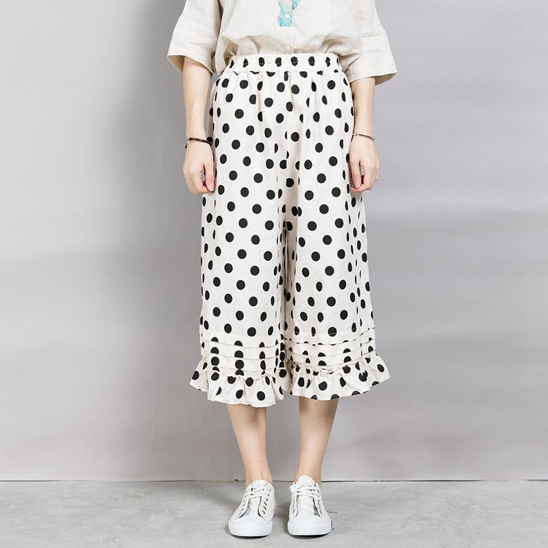 Loose Dot Pattern Falbala Women's Pants
