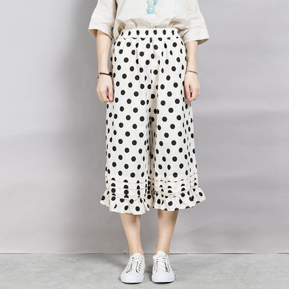 Loose Dot Pattern Falbala Women's Pants