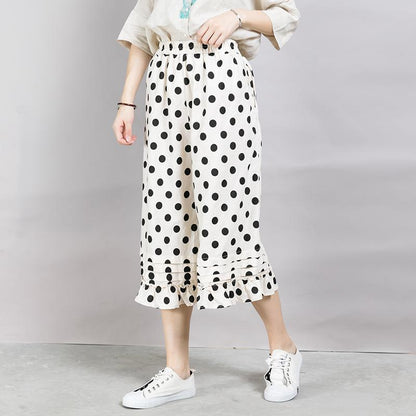 Loose Dot Pattern Falbala Women's Pants