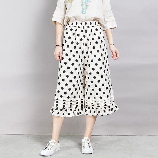 Loose Dot Pattern Falbala Women's Pants