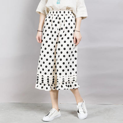 Loose Dot Pattern Falbala Women's Pants