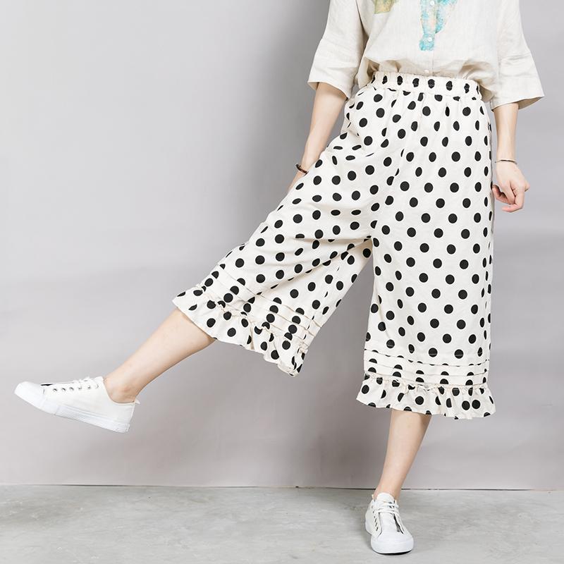 Loose Dot Pattern Falbala Women's Pants
