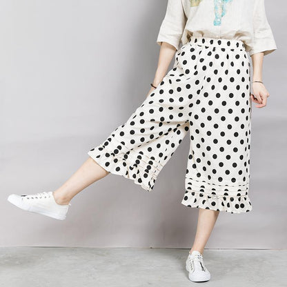 Loose Dot Pattern Falbala Women's Pants