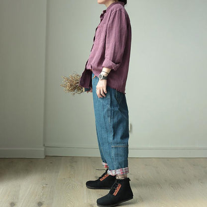 Loose Double-Layer Quilted Denim Casual Pants
