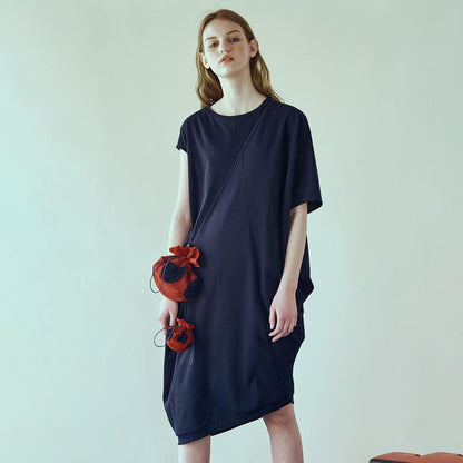Loose Irregular Solid Round Neck Women Dress