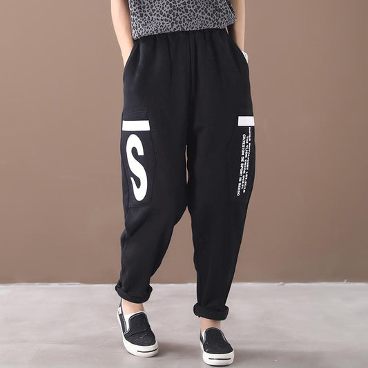 Loose Letter Printed Plus Velvet Casual Pants