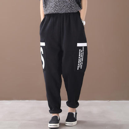 Loose Letter Printed Plus Velvet Casual Pants