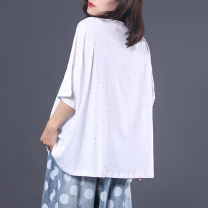 Loose Literary Digital Printed Hole T-Shirt
