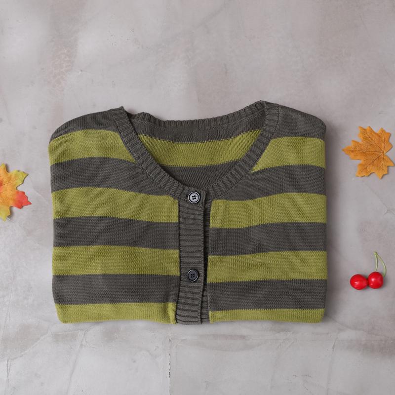 Loose Literary Striped Single Breasted Sweater Coat