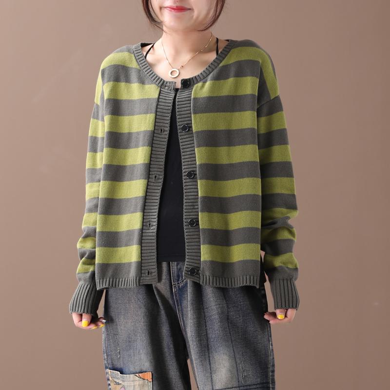 Loose Literary Striped Single Breasted Sweater Coat