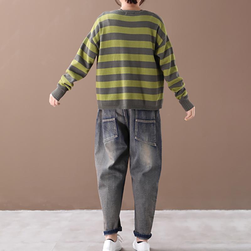 Loose Literary Striped Single Breasted Sweater Coat