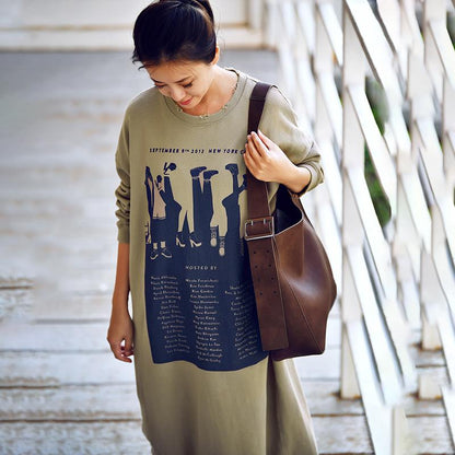Buykud Loose Personality Printed Hole Straight Dress