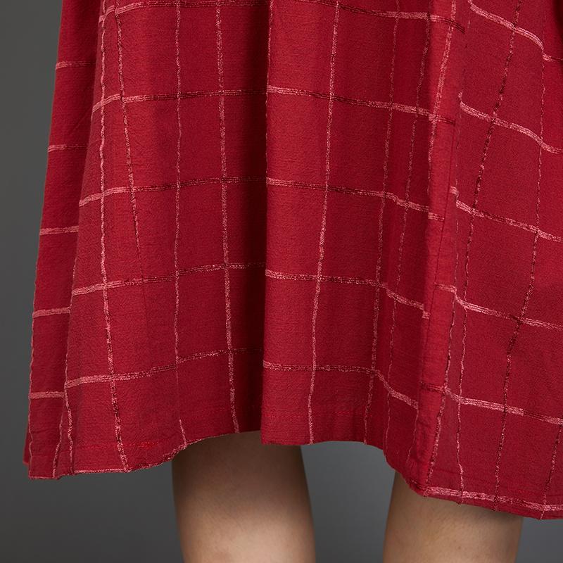 Loose Plaid Casual Short Sleeve Red Dress