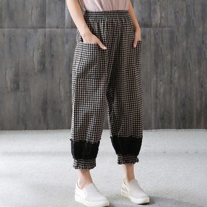 Loose Plaid Lace Casual Women Ankle Pants