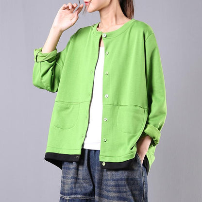 Buykud Loose Round Neck Cardigan Casual Short Coat