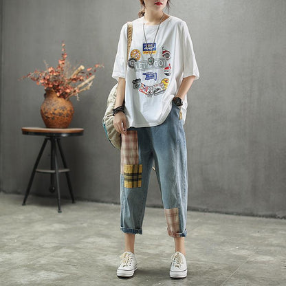 Loose Round Neck Cartoon Printed T-Shirt