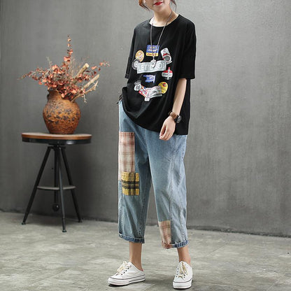 Loose Round Neck Cartoon Printed T-Shirt