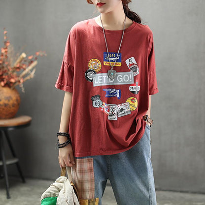 Loose Round Neck Cartoon Printed T-Shirt