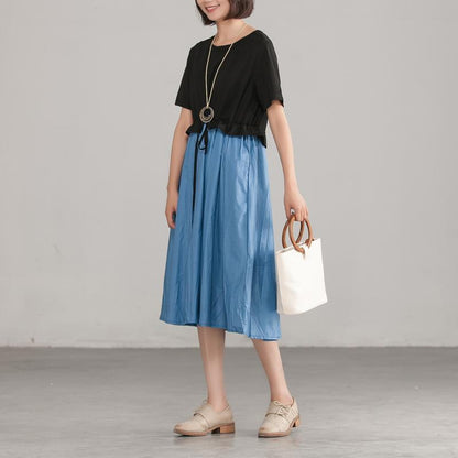 Loose Round Neck Commuter Splicing Cotton Dress
