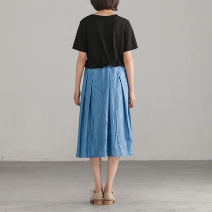 Loose Round Neck Commuter Splicing Cotton Dress