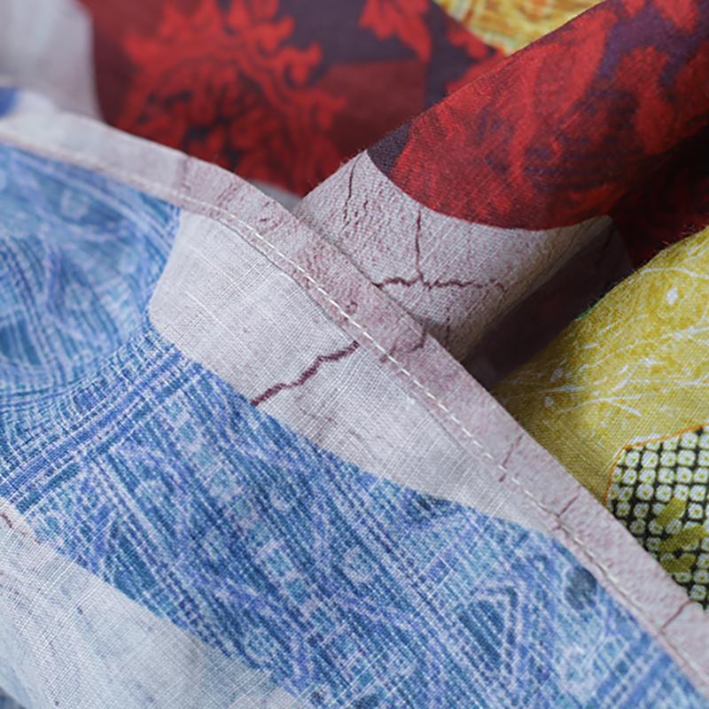 Loose Round Neck Print Linen Blouse