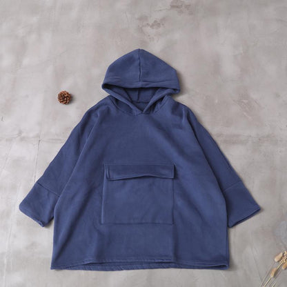 Plus Size - Loose Single Pocket Plus Velvet Sweatshirt