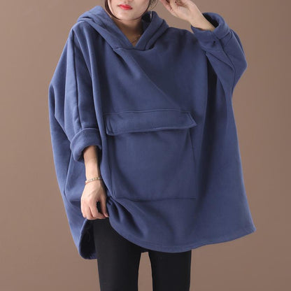 Plus Size - Loose Single Pocket Plus Velvet Sweatshirt