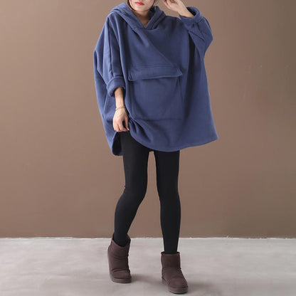 Plus Size - Loose Single Pocket Plus Velvet Sweatshirt