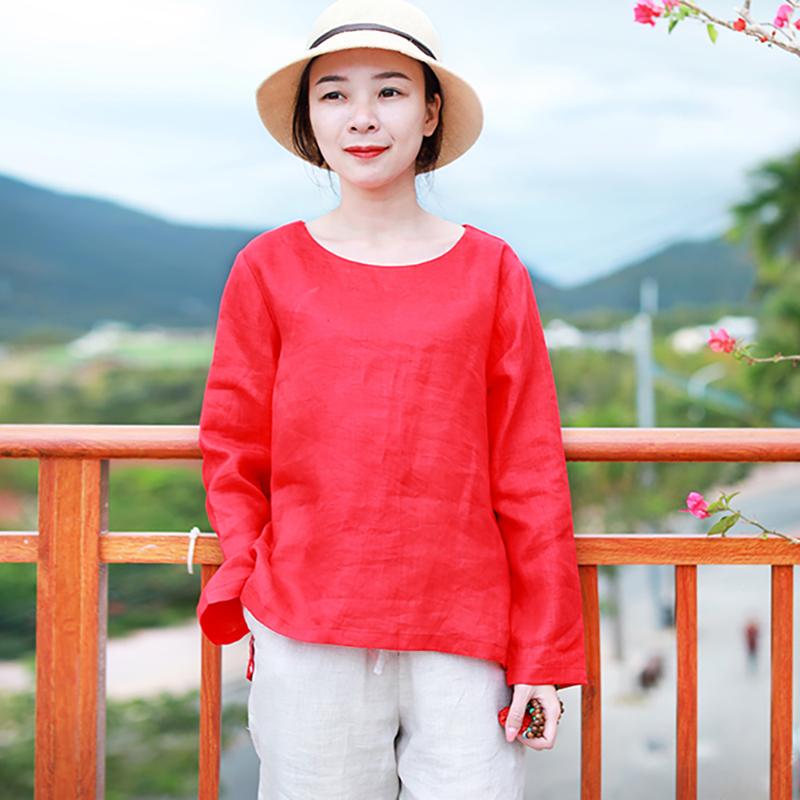 Loose Solid Casual Long Sleeve Plus Size Blouse