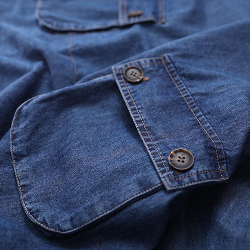 Loose Solid Color Drawstring Denim Hoodie