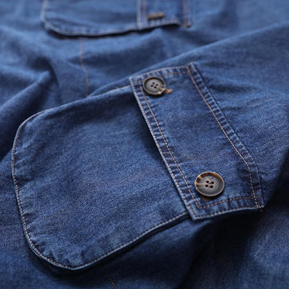 Loose Solid Color Drawstring Denim Hoodie