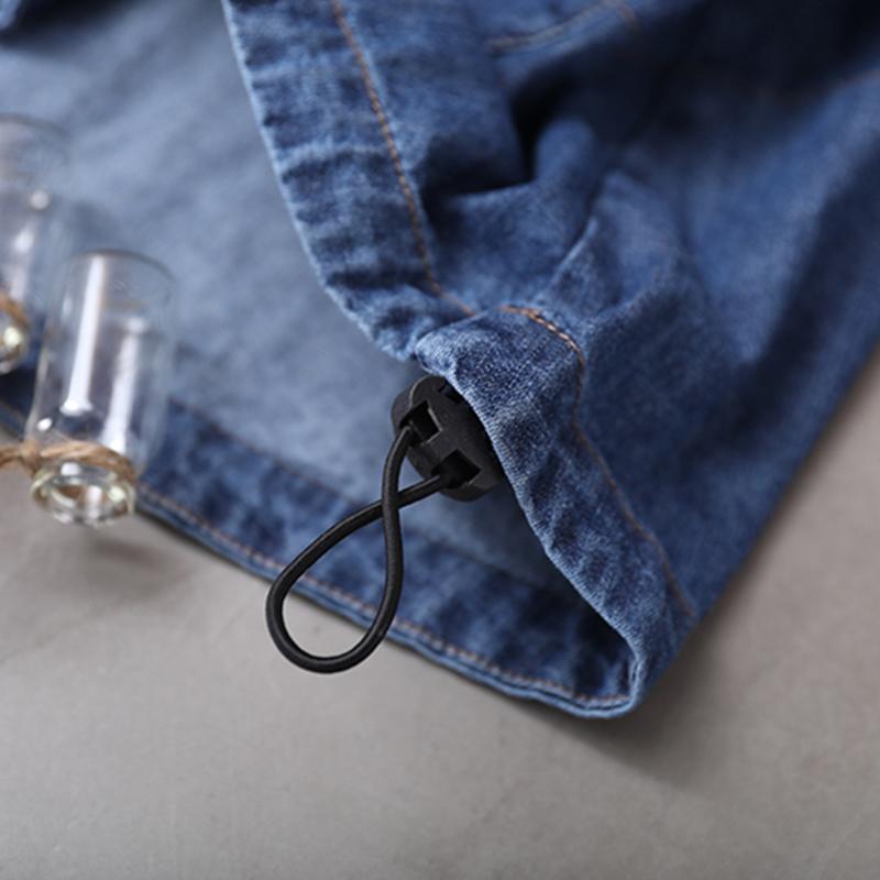 Loose Solid Color Drawstring Denim Hoodie