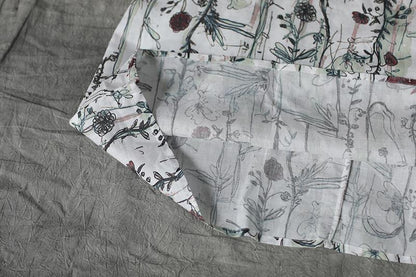 Loose V-neck Short Sleeve Drawstring Linen Dress