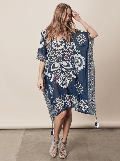 Printed Chiffon Loose Cover-Up Tops