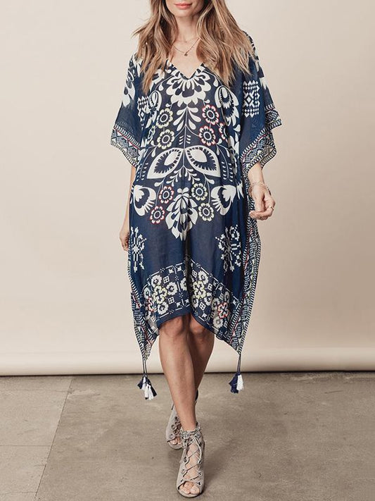 Printed Chiffon Loose Cover-Up Tops