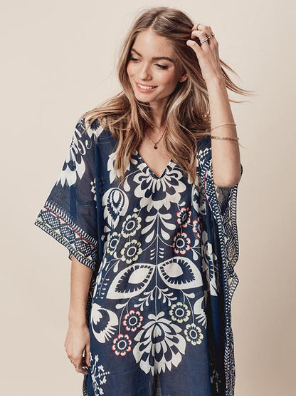 Printed Chiffon Loose Cover-Up Tops