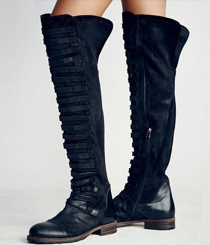 Punk Style Bandage High Boots Shoes in Army Green Color