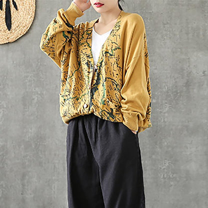 Map Printed Casual Loose Knit Coat