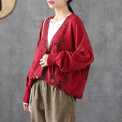 Map Printed Casual Loose Knit Coat