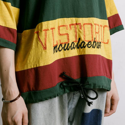 Matching Color Embroidered Letter Drawstring T-Shirt