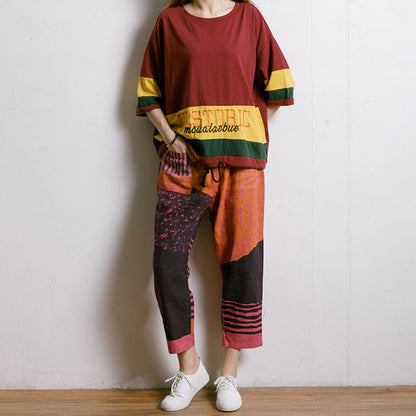 Matching Color Embroidered Letter Drawstring T-Shirt