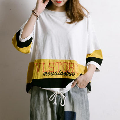 Matching Color Embroidered Letter Drawstring T-Shirt