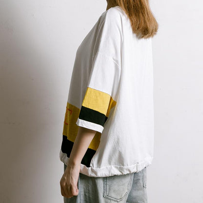 Matching Color Embroidered Letter Drawstring T-Shirt