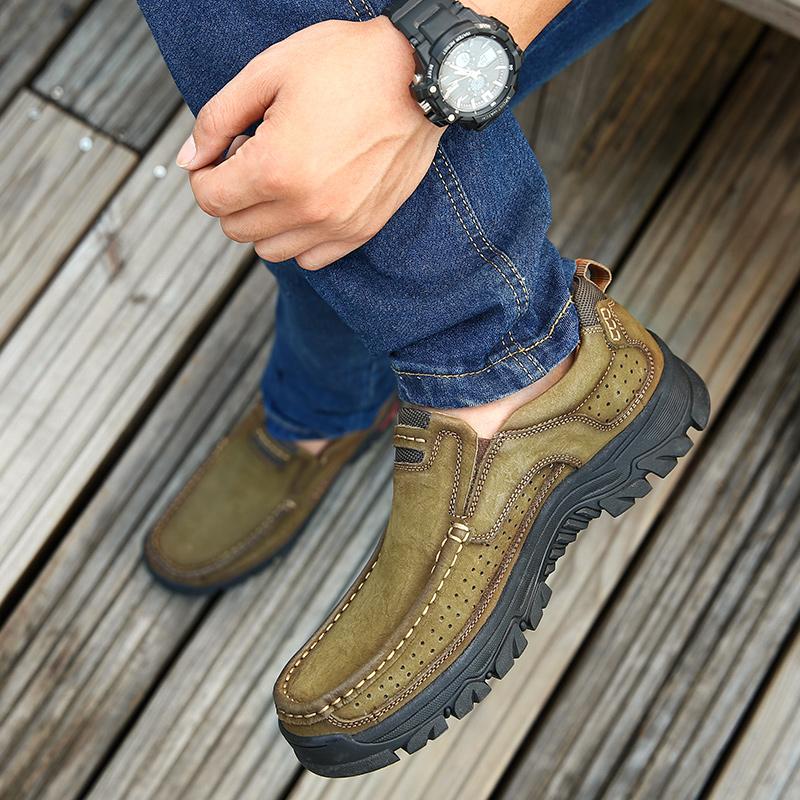 Shoes Comfortable First Layer Cowhide Leather Outdoor Sneakers Men Breathable Hiking Sports Boots Big Size 38-50 - Zebrant