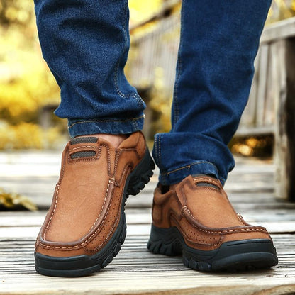 Shoes Comfortable First Layer Cowhide Leather Outdoor Sneakers Men Breathable Hiking Sports Boots Big Size 38-50 - Zebrant